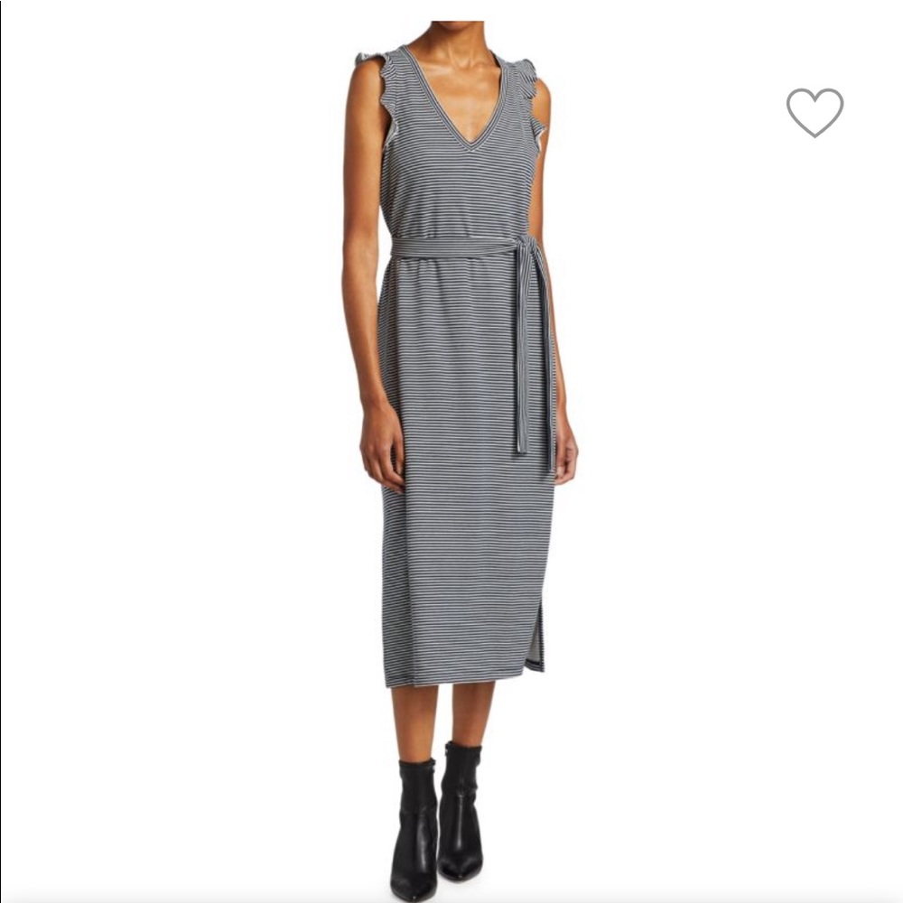 Paige ruffle sleeveless dress navy/white striped size M